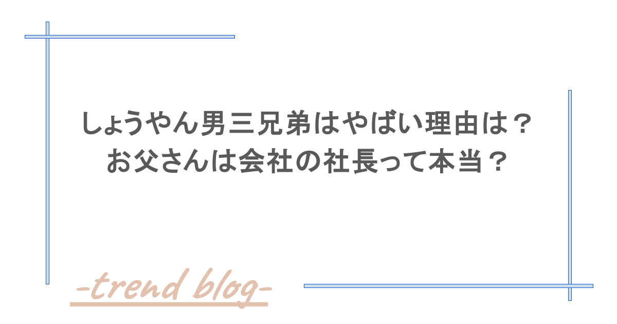 しょうやん男三兄弟はやばい理由は？お父さんは会社の社長って本当？
